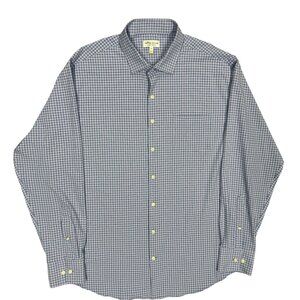 Peter Millar Summer Comfort Check Dress Shirt Button Up Blue Stretch XL